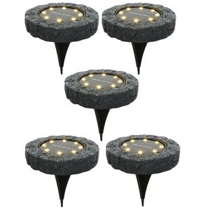 Solar grond prikspot/tuinspot led - 5x - kunststeen - steengrijs - 11 x 2 cm - warm wit