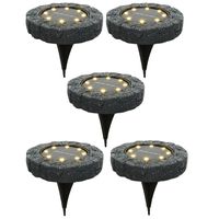 Solar grond prikspot/tuinspot led - 5x - kunststeen - steengrijs - 11 x 2 cm - warm wit