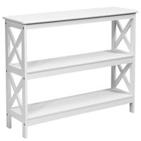 Industriële 3-Laagse Consoletafel Rustieke Bank Bijzettafel met Opbergplank X-ontwerp Boekenplank Wit