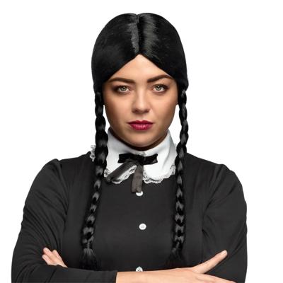 Pruik Wednesday - zwart - vlechtjes - halloween - horror - carnaval - the adams family