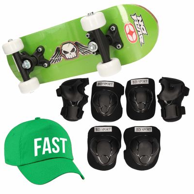 Skateboard set voor kinderen L 9-10 jaar/valbescherming/fast pet/skateboard met print 43 cm groen
