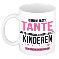 Cadeau mok / beker wit ik ben de trotse tante van de grappigste, leukste en beste kinderen 300 ml   -