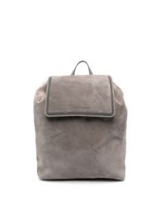 Brunello Cucinelli sac à dos en daim à logo embossé - Gris