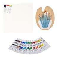 Complete hobby schilderij maken verf set - met canvas schildersdoek van 30 x 30 cm - penselen - verf - thumbnail