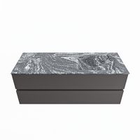 MONDIAZ VICA-DLUX 130cm badmeubel onderkast Dark grey 2 lades. Inbouw wastafel CLOUD rechts zonder kraangat, kleur Lava. - thumbnail