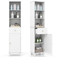 Hoge Badkamerkast 172 cm Smalle Staande Kast met 3 Open Planken Opbergmeubel Wit