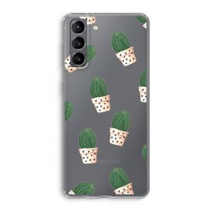 Cactusprint roze: Samsung Galaxy S21 Transparant Hoesje