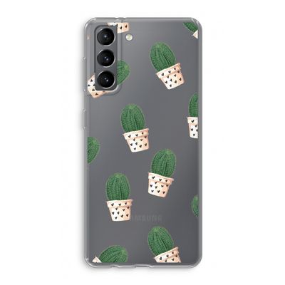Cactusprint roze: Samsung Galaxy S21 Transparant Hoesje