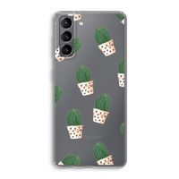 Cactusprint roze: Samsung Galaxy S21 Transparant Hoesje