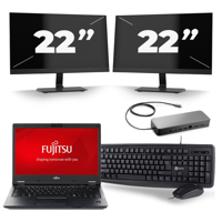 Fujitsu LifeBook E548 - Intel Core i5-8e Generatie - 14 inch - 16GB RAM - 256GB SSD - Windows 11 + 2x 22 inch Monitor