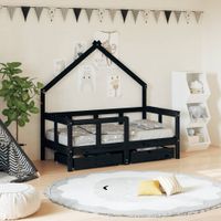 Kinderbedframe met lades 70x140 cm massief grenenhout zwart