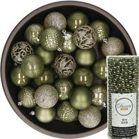 37x stuks kunststof kerstballen 6 cm inclusief kralenslinger mos groen - Kerstbal