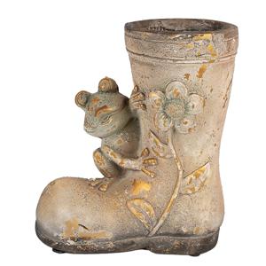 Clayre & Eef Bloempot Laars 30 cm Bruin Keramisch materiaal Kikker Decoratie Beeld Bruin Decoratie Beeld