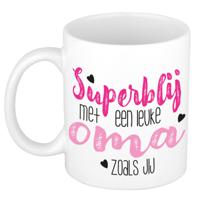 Cadeau koffie/thee mok voor oma - roze - super blij - keramiek - 300 ml