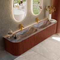 Badmeubel Mondiaz Kurve-Dlux | 190 cm | Meubelkleur Ruby | Wastafelkleur Oza | Solid surface | Wasbak beide zijden spoelbak | 2 kraangaten