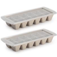 Plasticforte IJsblokjesvormen - taupe - 2x stuks - met afsluitdeksel - 28 x 11 cm - ijsklontje