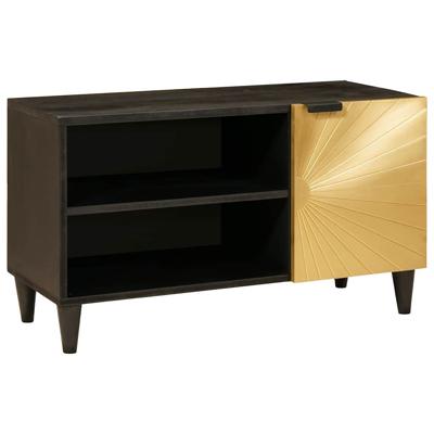 TV-kast Zwart en Goud 80 x 33 x 46 cm massief mangohout