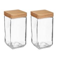 2x stuks voorraadbussen/voorraadpotten 2L glas met houten deksel - thumbnail