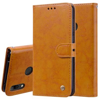 Business stijl olie Wax textuur horizontale Flip lederen case voor Huawei Y7 (2019) met houder & kaartsleuven & portemonnee (bruin)