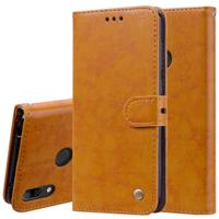 Business stijl olie Wax textuur horizontale Flip lederen case voor Huawei Y7 (2019) met houder & kaartsleuven & portemonnee (bruin)