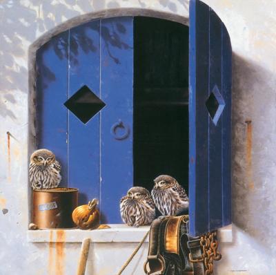 Kunstdruk Jan Weenink - Visiting birds II 30x30cm