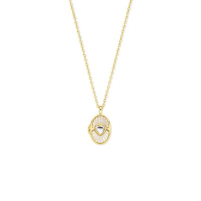 Verguld Zilveren Ketting met Hart Medaillon - Parelmoer - 42+3 cm