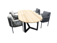 Set van Kaihou tafel 260x122x76 cm ovaal teak en 4 Umi stoelen groen - Yoi