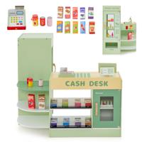 Kinderwinkelwinkel met Zijbalk Supermarktset met Kassa POS-Machine Verkoopautomaat en Krijtbord Boodschappenwinkel Verkoopstand (Groen)