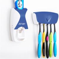 Automatische Tandpasta Dispenser Set met 5 tandenborstel houder (blauw)