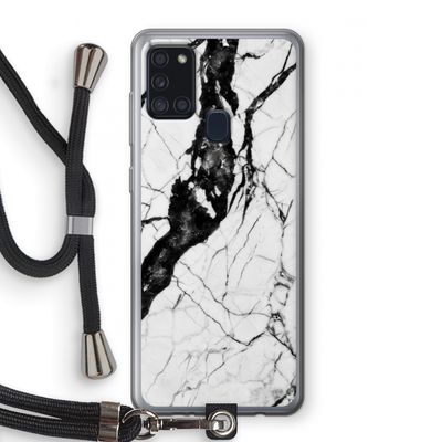 Witte marmer 2: Samsung Galaxy A21s Transparant Hoesje met koord