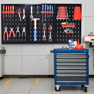 Gereedschapswand Geperforeerde Wand Werkplaatswand met 17 Stuks. Gereedschaphoudersset 120 x 60 cm Uitbreidbaar