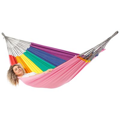 Tweepersoons hangmat - 350x160cm - Regenboog - 160kg draagkracht- 100% katoen - binnen & buiten
