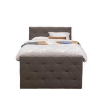 Leen Bakker - Boxspring Met Voetbord Liv Geruit - Donker - 120x200 Cm - Vierkante Poot - Stof - Bruin