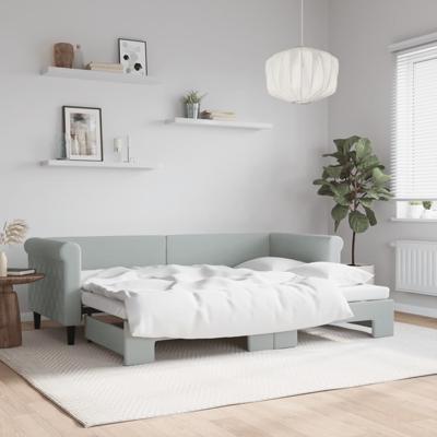 Slaapbank met onderschuifbed 80x200 cm fluweel lichtgrijs