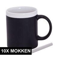 10x Krijt mokken in het wit - beschrijfbare koffie/thee mok   -