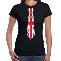 Verkleed T-shirt voor dames - stropdas Engeland - zwart - supporter - themafeest
