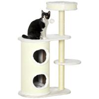 PawHut Krabpaal met Krabton, 1 Kattenbed en Kattenspeelgoed, 59 cm x 35 cm x 100 cm, CrÃ¨me wit