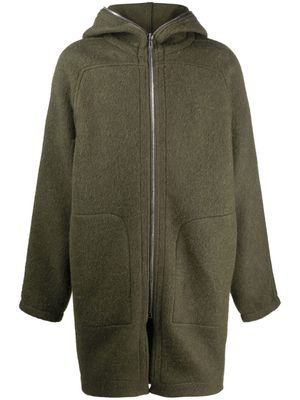Rick Owens manteau zippé en laine à capuche - Vert