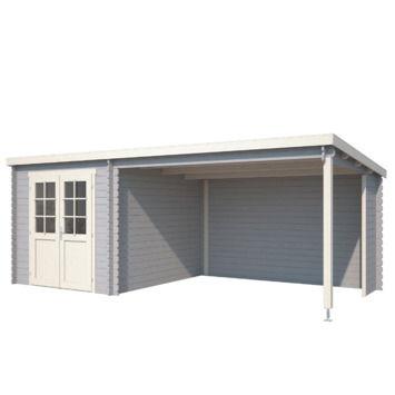 Blokhut met overkapping Sunniva 570x275 Platinum Grey-Wit - Outdoor life