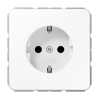 Jung CD500 1-voudige wandcontactdoos met kinderbeveiliing en randaarde wit CD1520NKIWW