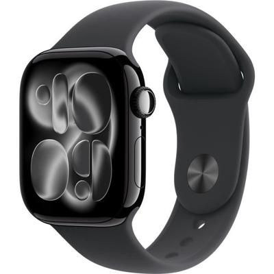 Apple Watch Series 11 GPS + Cellular - 42 mm - Jet Black aluminium kast - Zwarte sportband - M/L