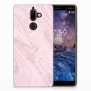 Nokia 7 Plus TPU Siliconen Hoesje Marble Pink - Origineel Cadeau Vriendin