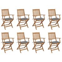 Tuinstoelen 8 st inklapbaar met kussens massief acaciahout