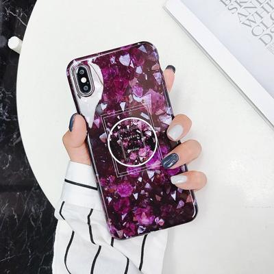 Marmer anti-drop TPU bescherming achtercover voor iPhone XS Max met opvouwbare houder (Z12)