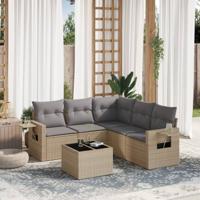 6-delige Loungeset met kussens poly rattan beige