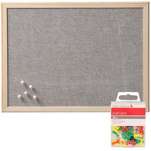 Prikbord incl. 40x punaises gekleurd - 40 x 60 cm - grijs - textiel - Prikborden