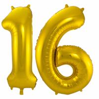 Folat Folie ballonnen - 16 jaar cijfer - goud - 86 cm - leeftijd feestartikelen - versiering