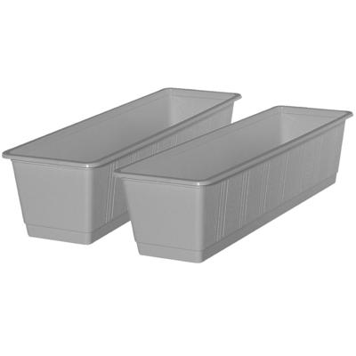 Plantenbak/bloembak - 2x - lichtgrijs - rechthoekig - 60 x 17,5 x 14,5 cm