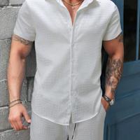 Bon&Bon Men's 2-Piece White Button Up Shirt and Shorts Vacation Set White-2 / XL