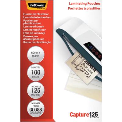 Fellowes lamineerhoes Capture125 ft 60 x 90 mm, 250 micron (2 x 125 micron), pak van 100 stuks Fellowes lamineerhoes Capture125 ft 60 x 90 mm, 250 micron (2 x 125 micron), pak van 100 stuks